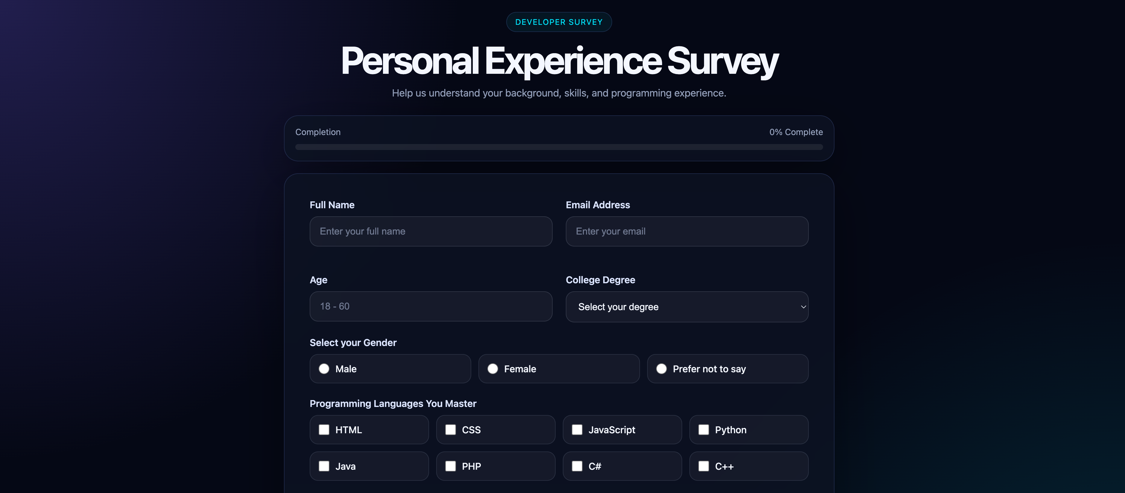 Survey form project screenshot