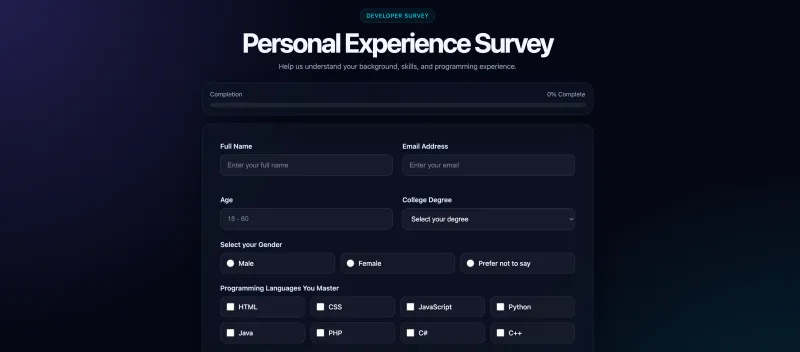 Survey form screenshot