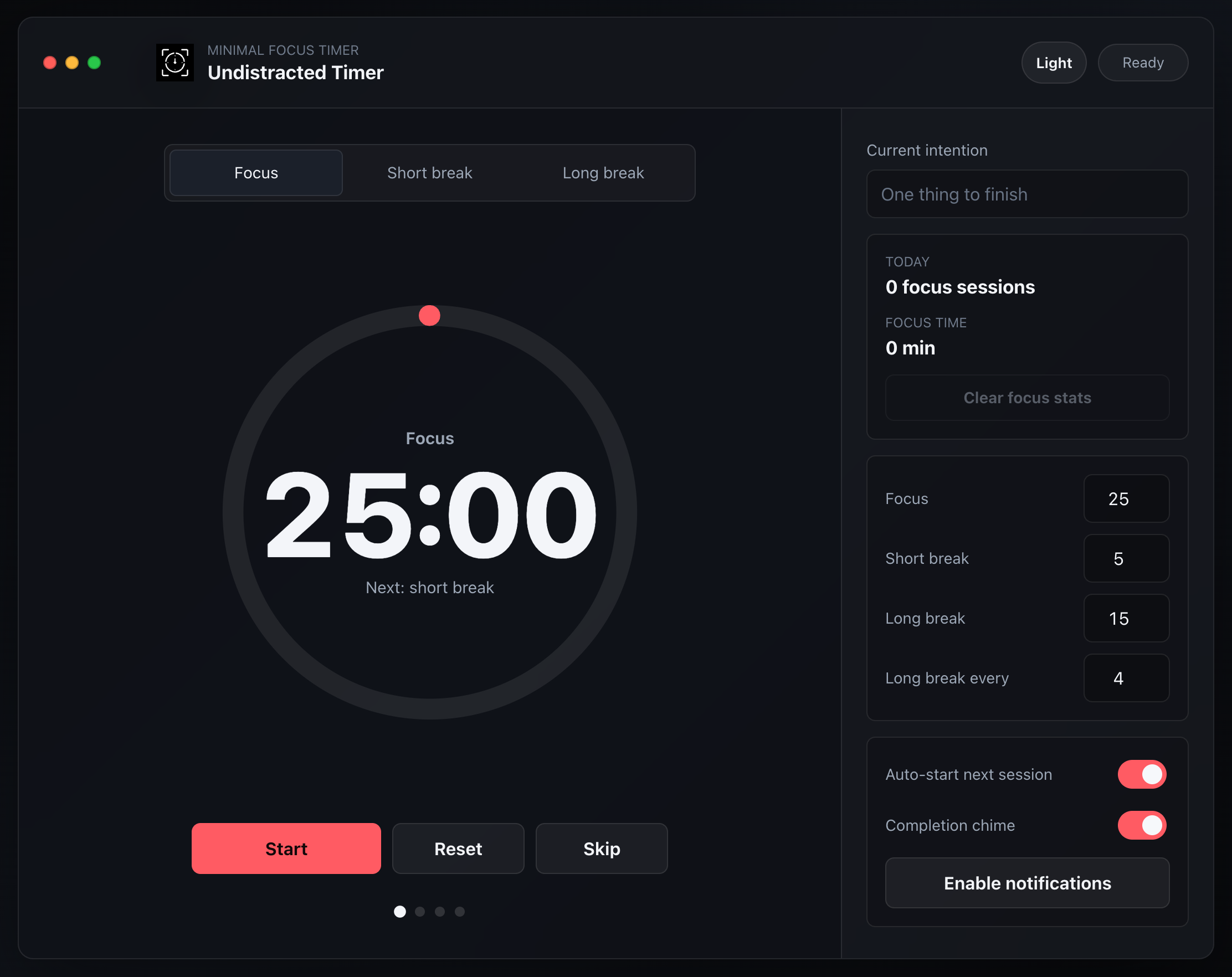 Undistracted Timer browser app screenshot